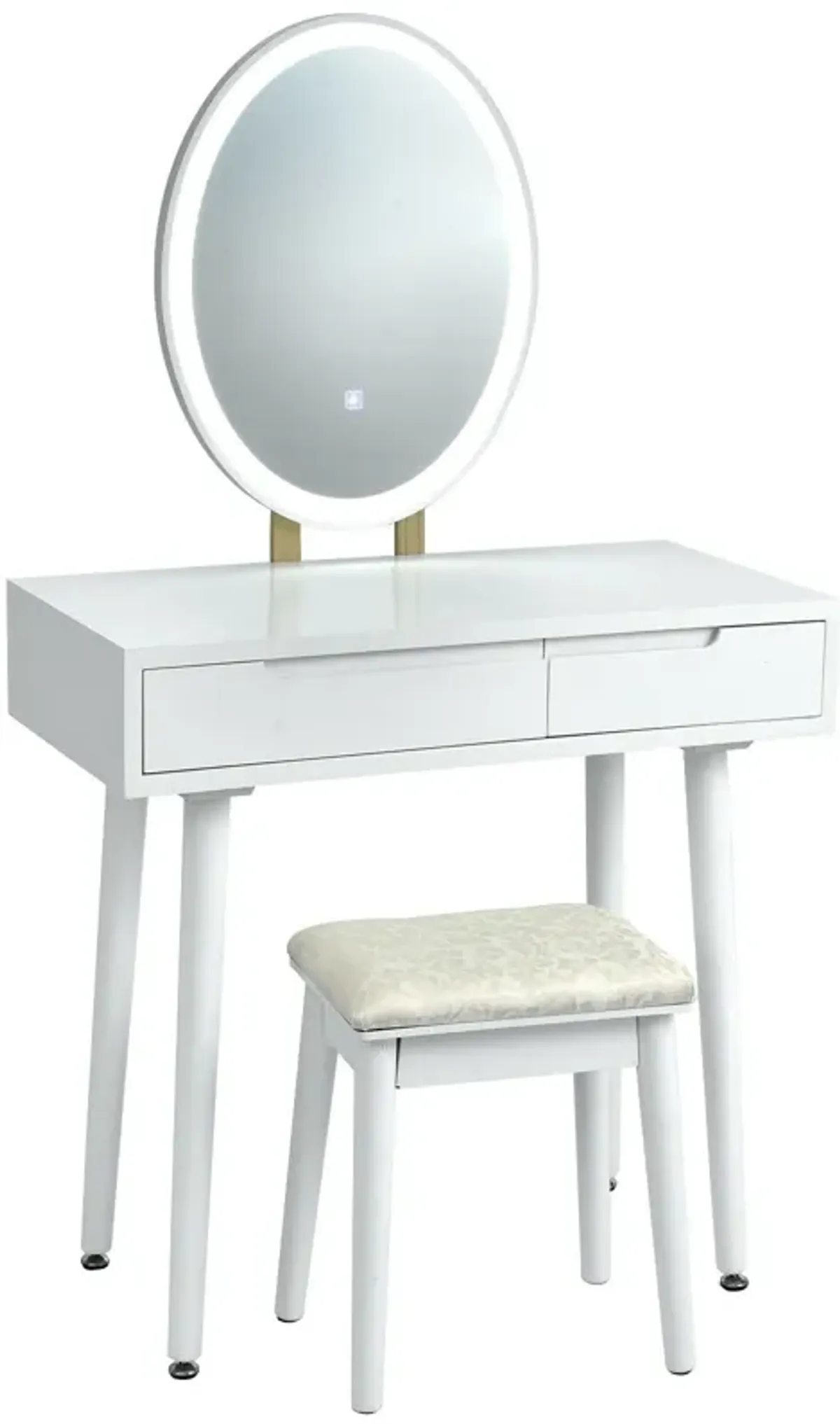 Touch Screen Vanity Makeup Table Stool Set with Lighted Mirror