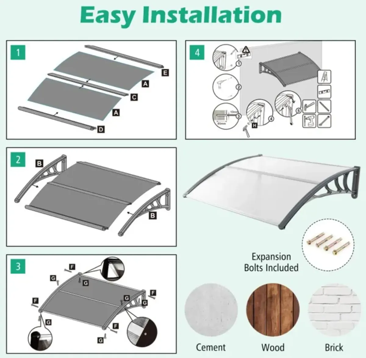 Hivvago 48 x 40 Inch Outdoor Front Door Window Awning Door Canopy Exterior