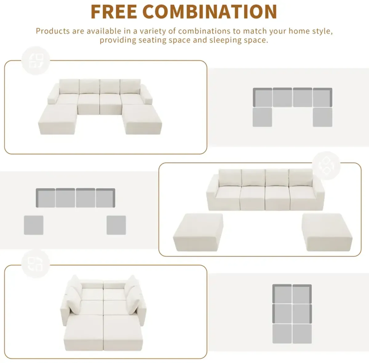 Merax Modular U Shaped Sectional Sofa Floor Couch Set