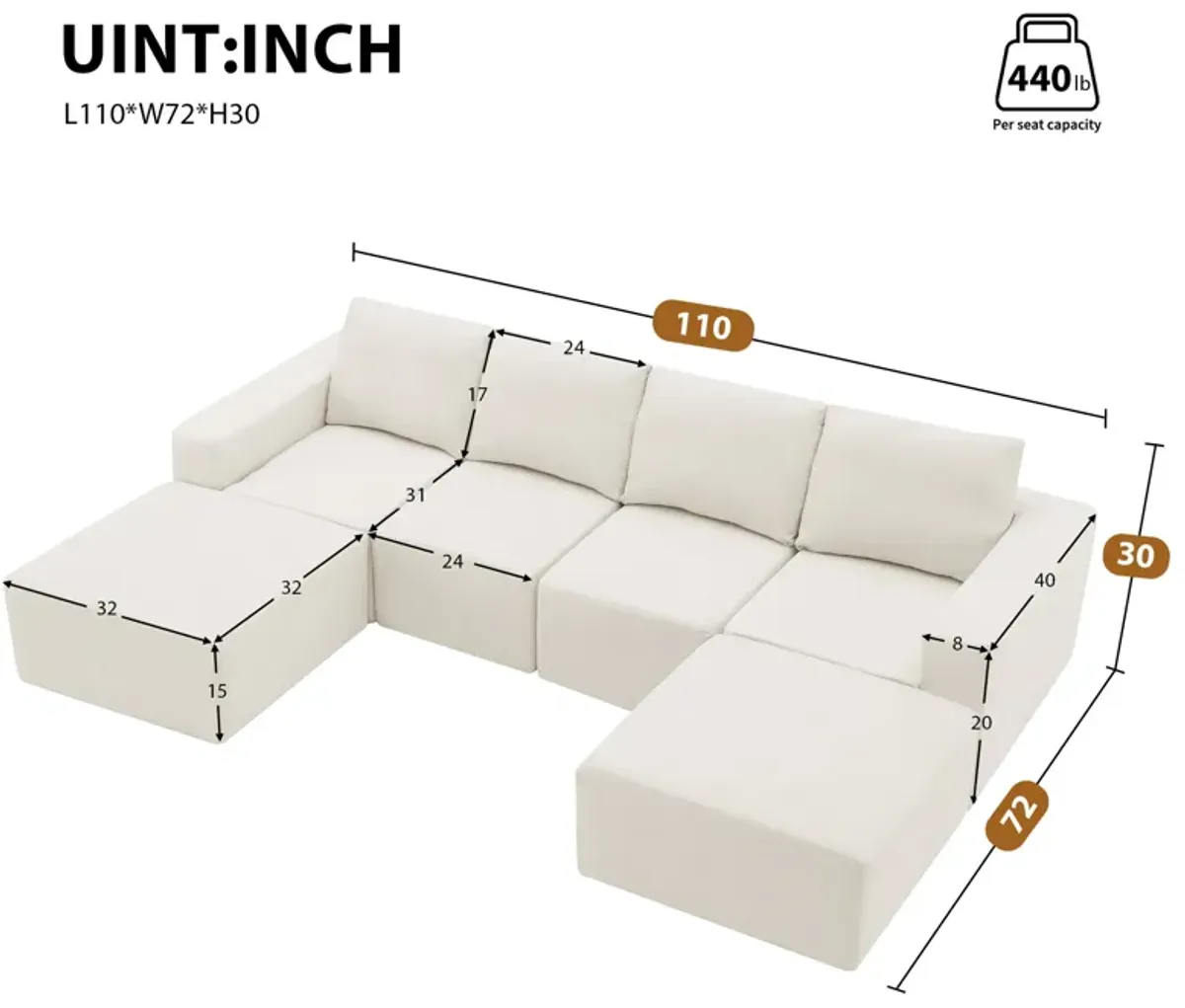 Merax Modular U Shaped Sectional Sofa Floor Couch Set