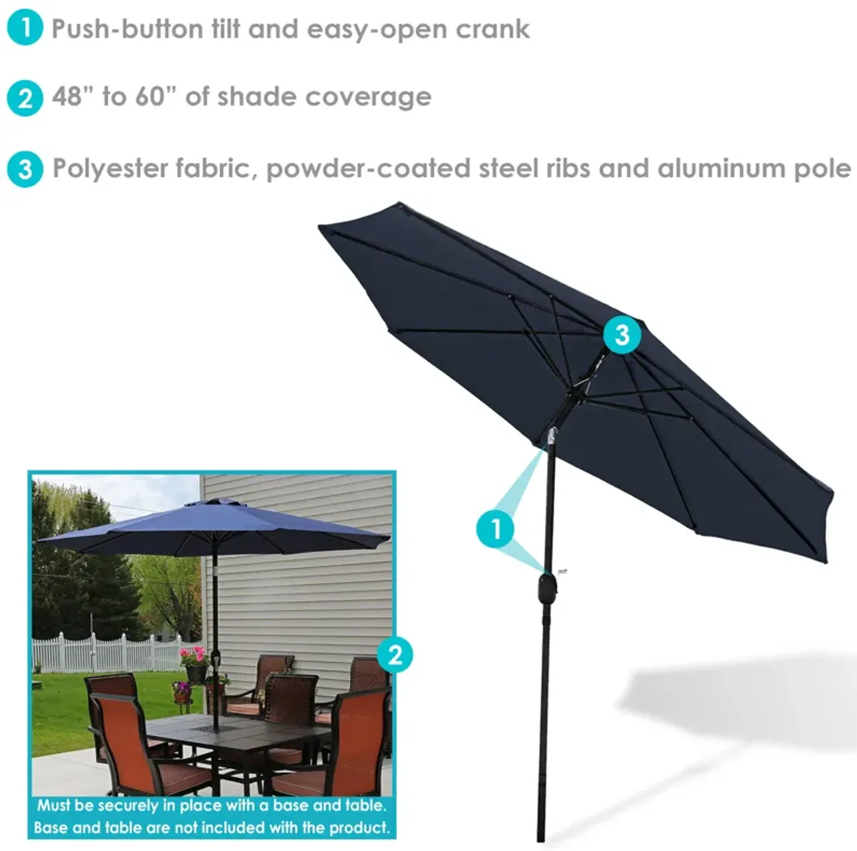 Sunnydaze 9 ft Aluminum Patio Umbrella with Tilt and Crank