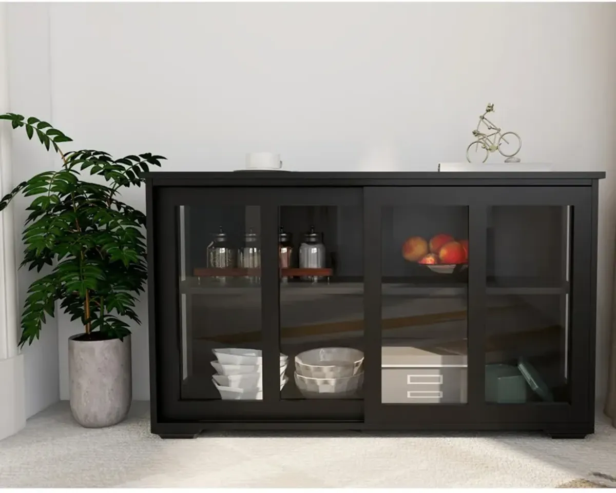 Kitchen Storage Stand Cupboard With Glass Door-Black