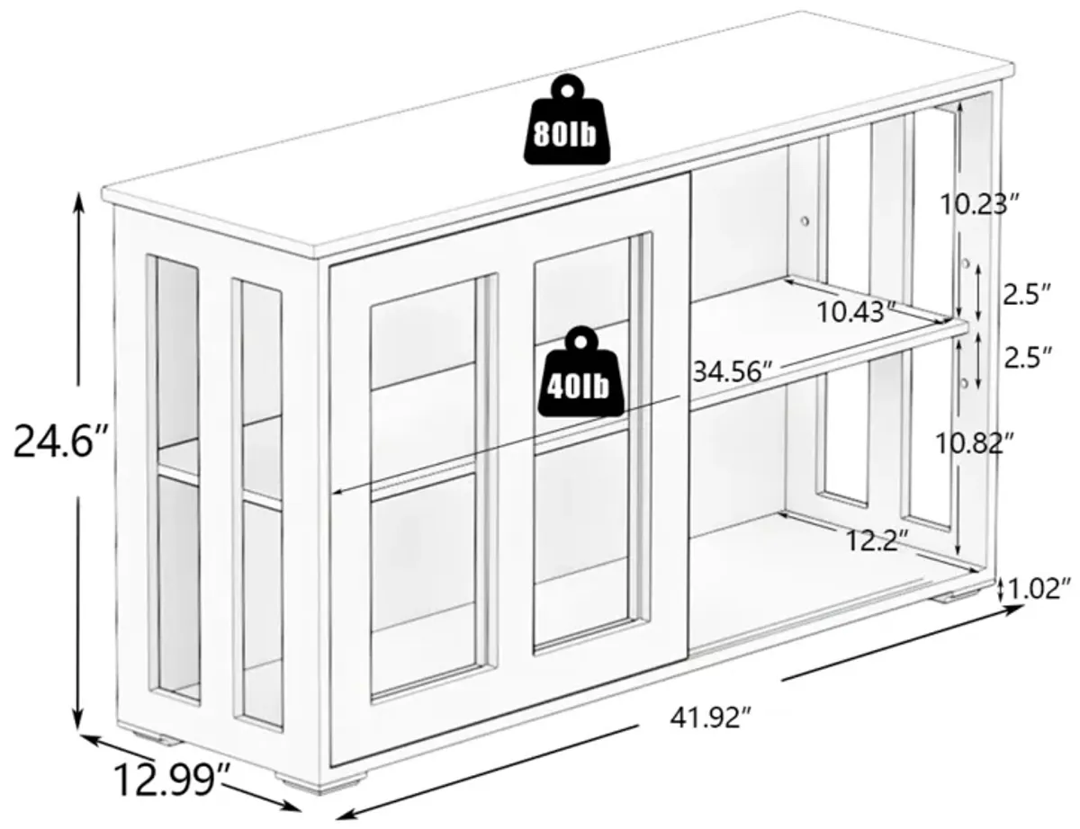 Kitchen Storage Stand Cupboard With Glass Door-Black