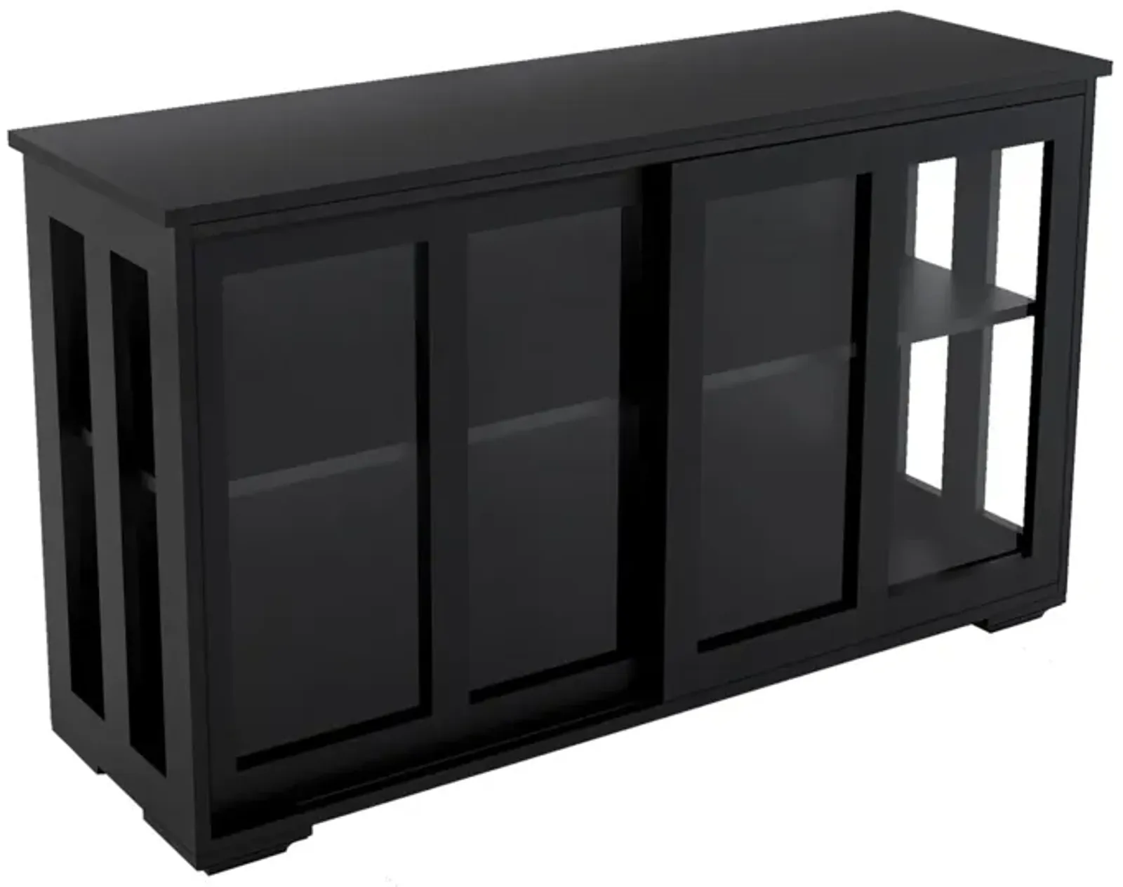 Kitchen Storage Stand Cupboard With Glass Door-Black