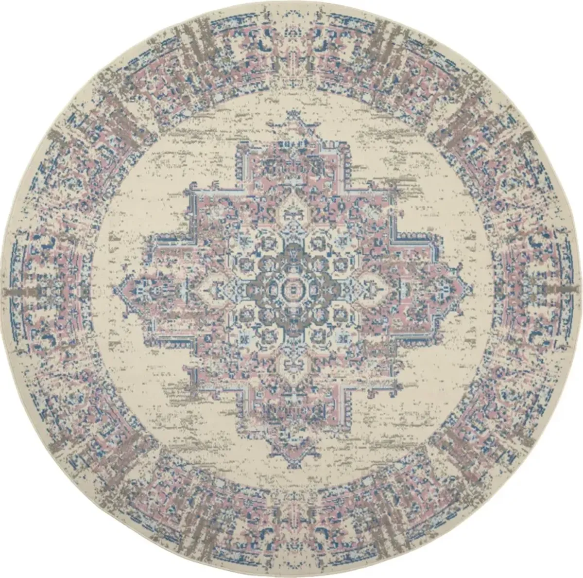 8 Pink Round Damask Power Loom Area Rug