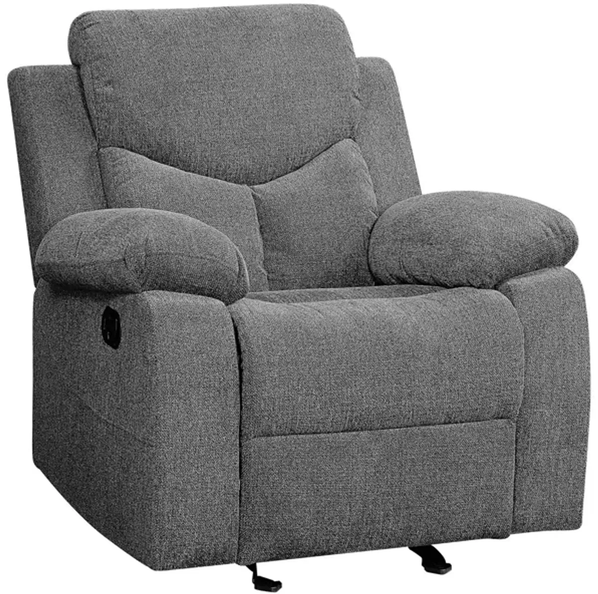 Fabric Upholstered Glider Recliner Chair with Pillow Top Armrest, Gray-Benzara