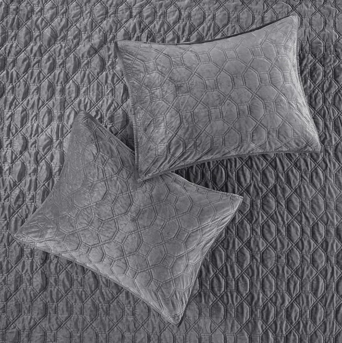 Belen Kox Grey Velvet Quilted Coverlet Set, Belen Kox