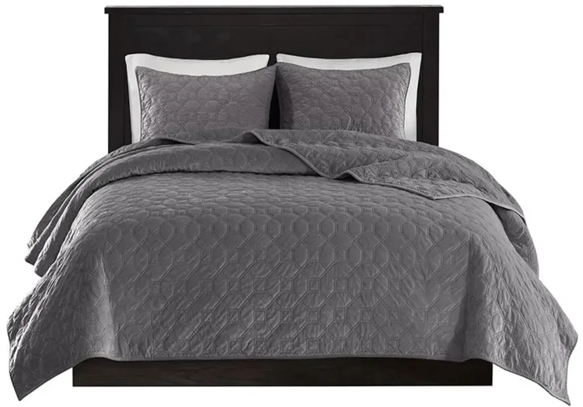 Belen Kox Grey Velvet Quilted Coverlet Set, Belen Kox