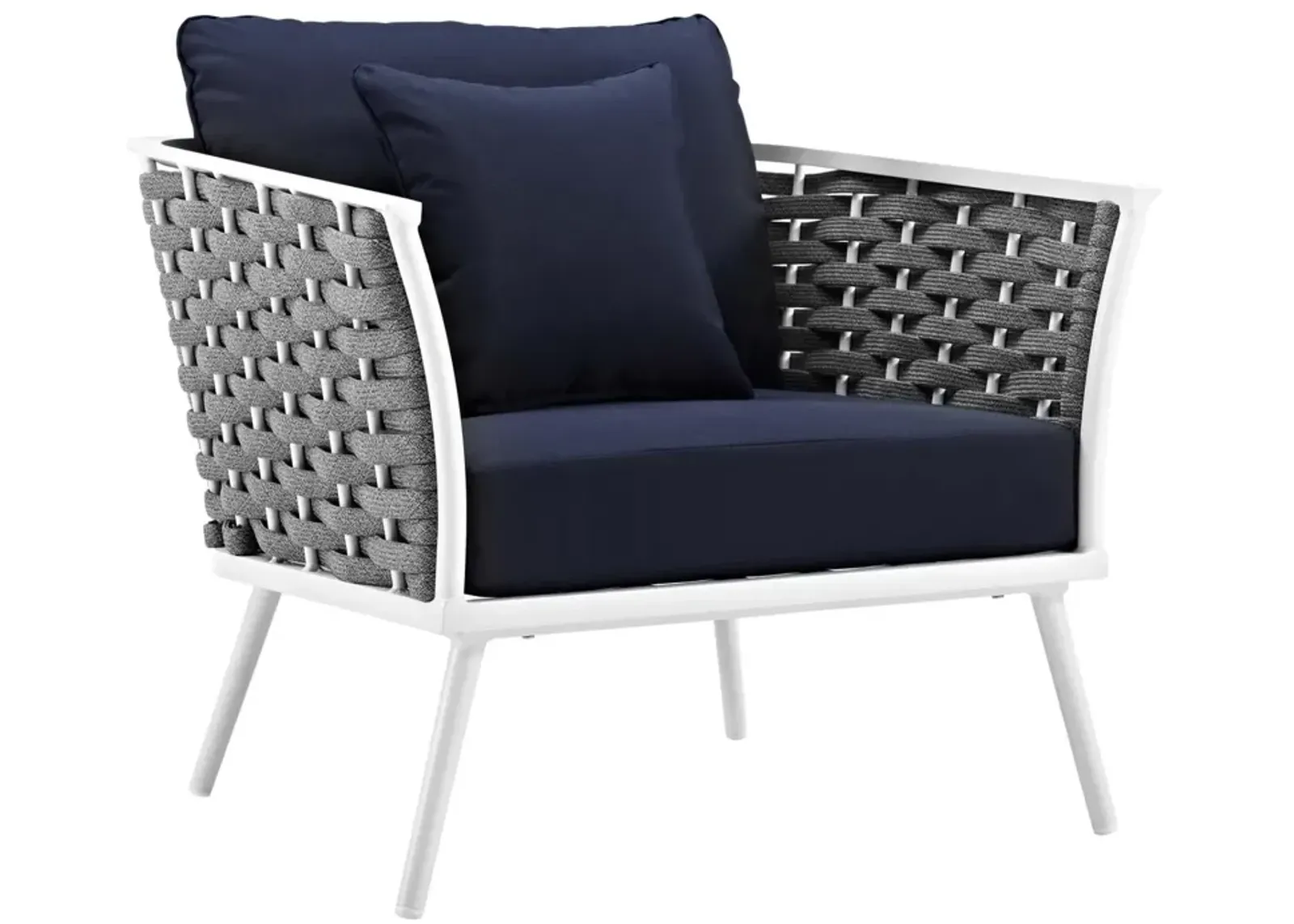 Modway Stance Outdoor Patio Woven Rope Arm Chair in White Navy