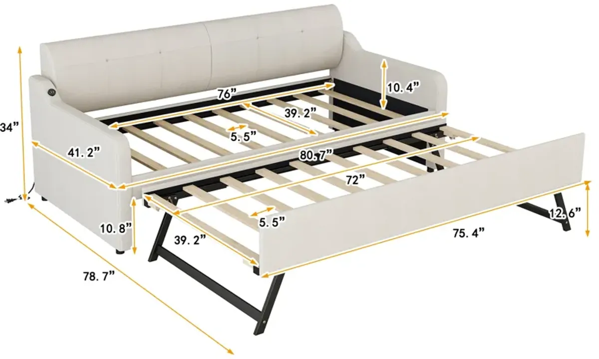 Merax Upholstery Daybed with Trundle and USB Charging Design