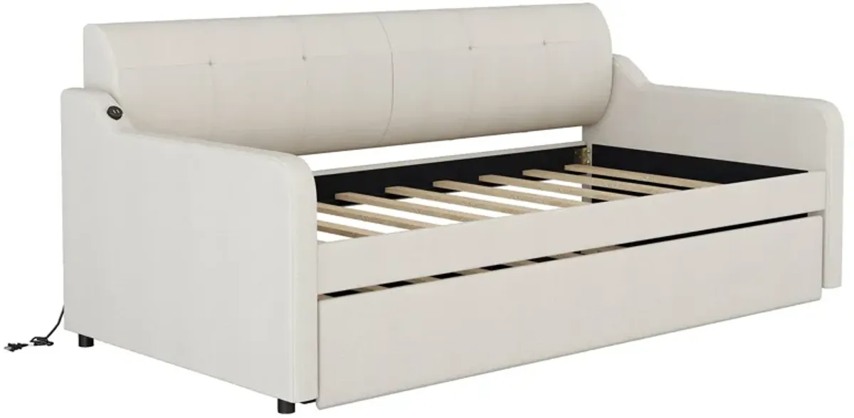 Merax Upholstery Daybed with Trundle and USB Charging Design