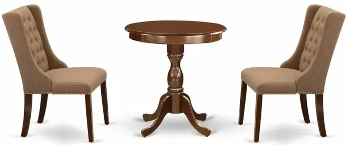 East West Furniture - ESFO3-MAH-47 - 3-Pc Dining Room Set - 2 Dining Padded Chairs and 1 Kitchen Table (Mahogany Finish)