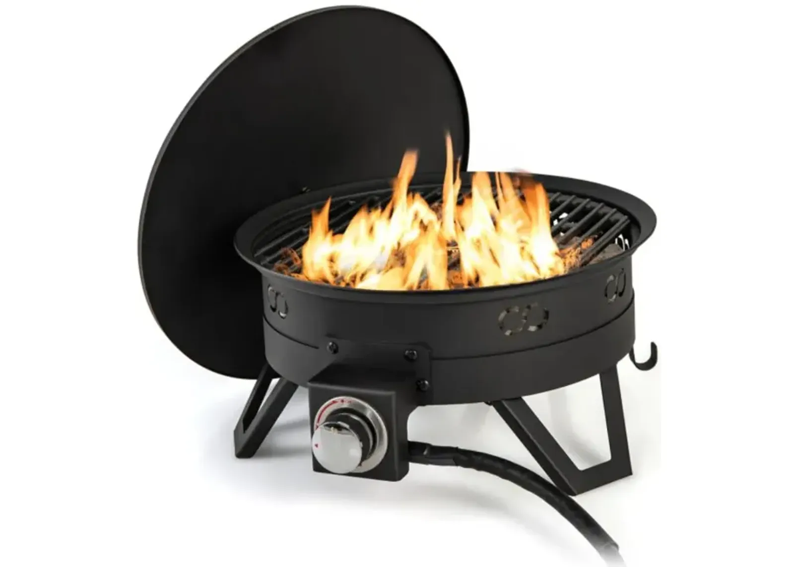 Hivvago 17 Inch Portable Gas Fire Pit with Folding Legs and Removable Grill for Camping-Black