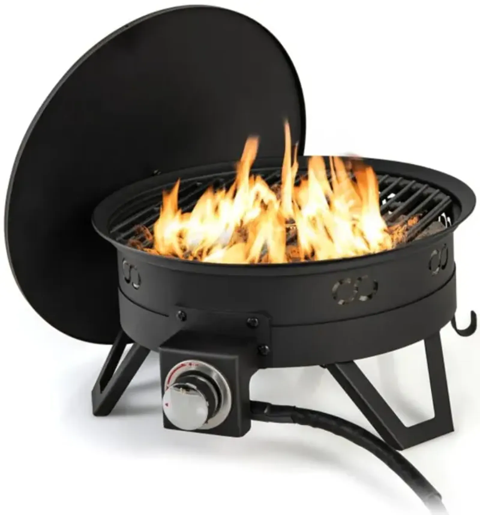 Hivvago 17 Inch Portable Gas Fire Pit with Folding Legs and Removable Grill for Camping-Black