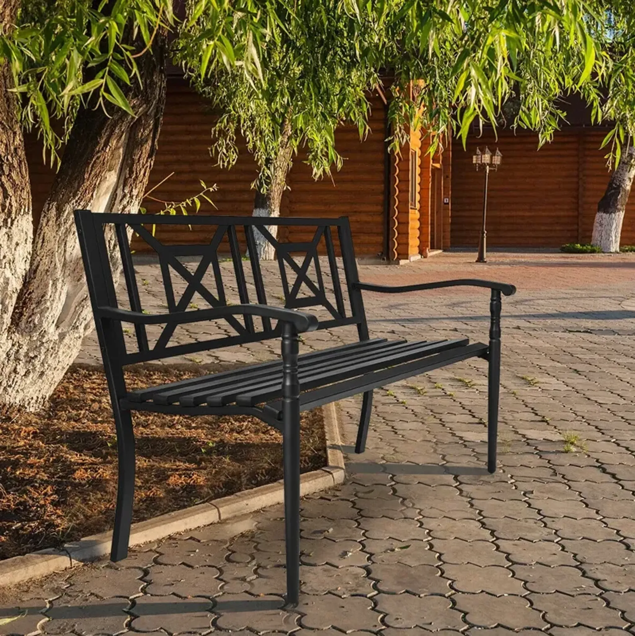 Heavy Duty Powder Coated Steel Frame Patio Garden Bench Mathis Home ...
