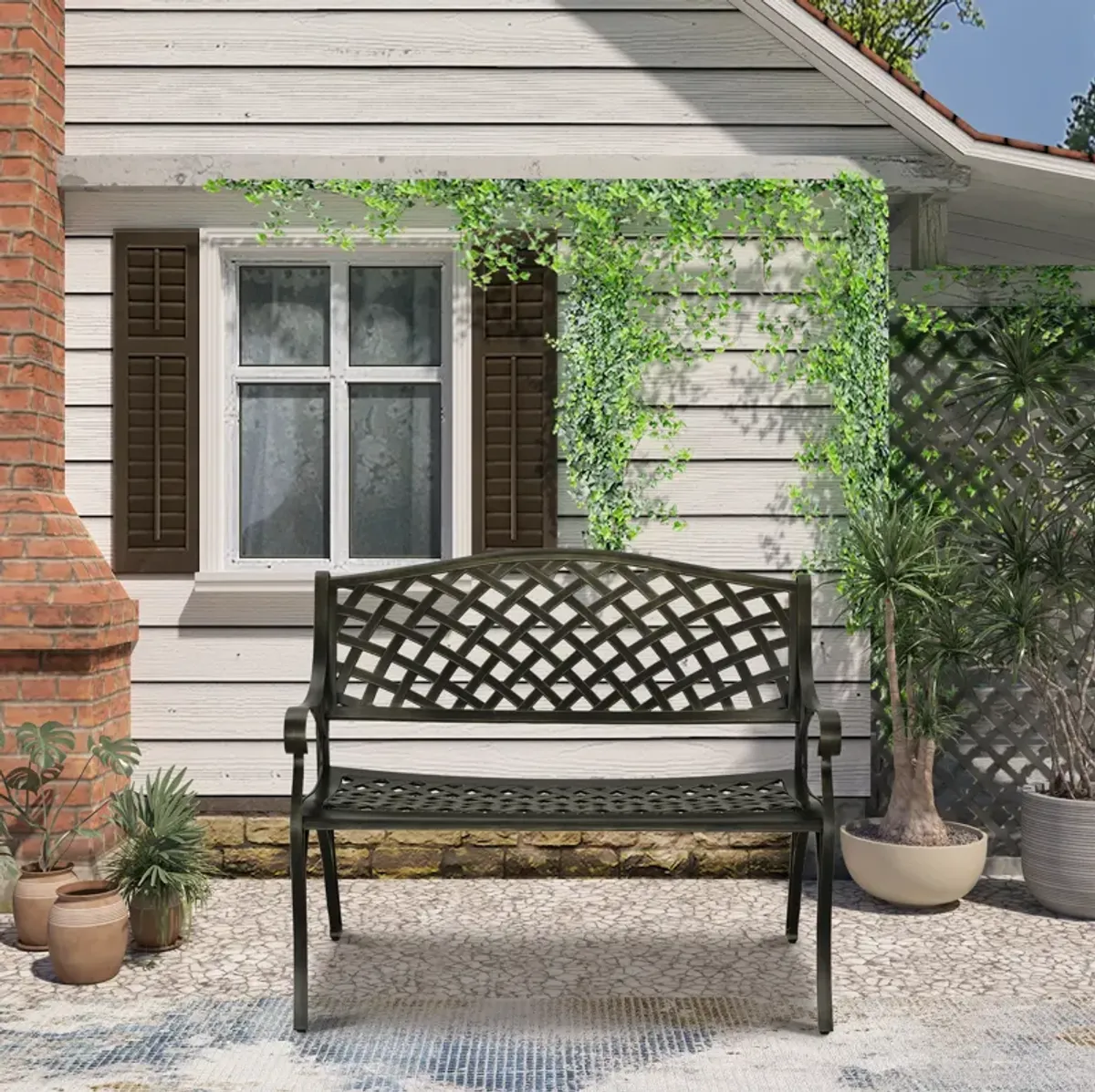 MONDAWE Patio Bench Bronze Aluminum Garden Bench in Antique Bronze