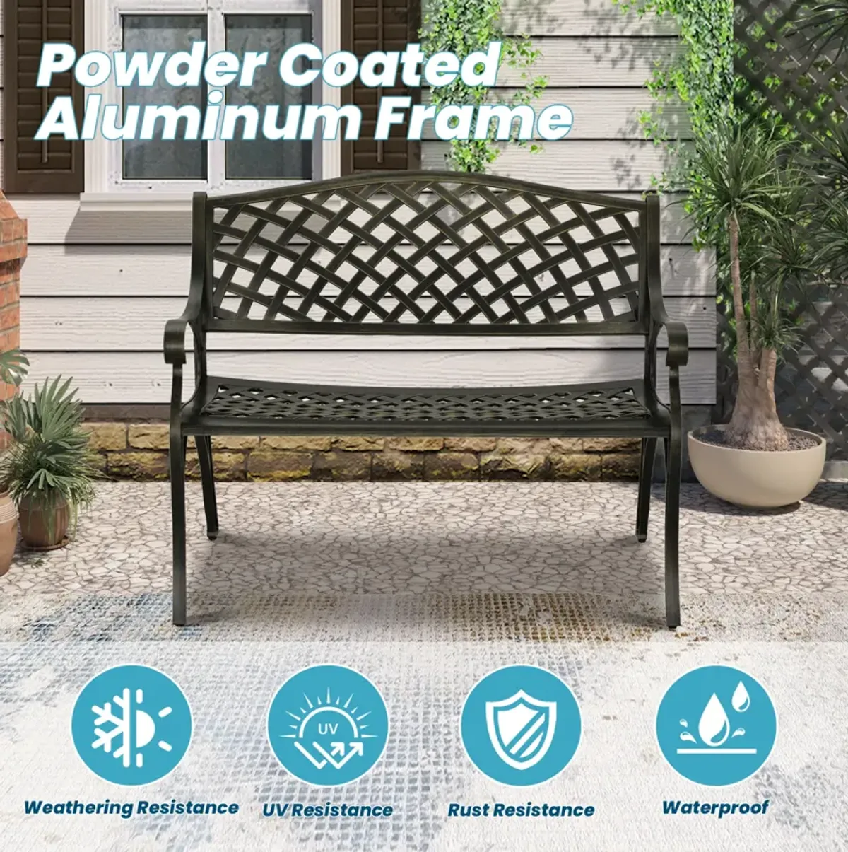 MONDAWE Patio Bench Bronze Aluminum Garden Bench in Antique Bronze