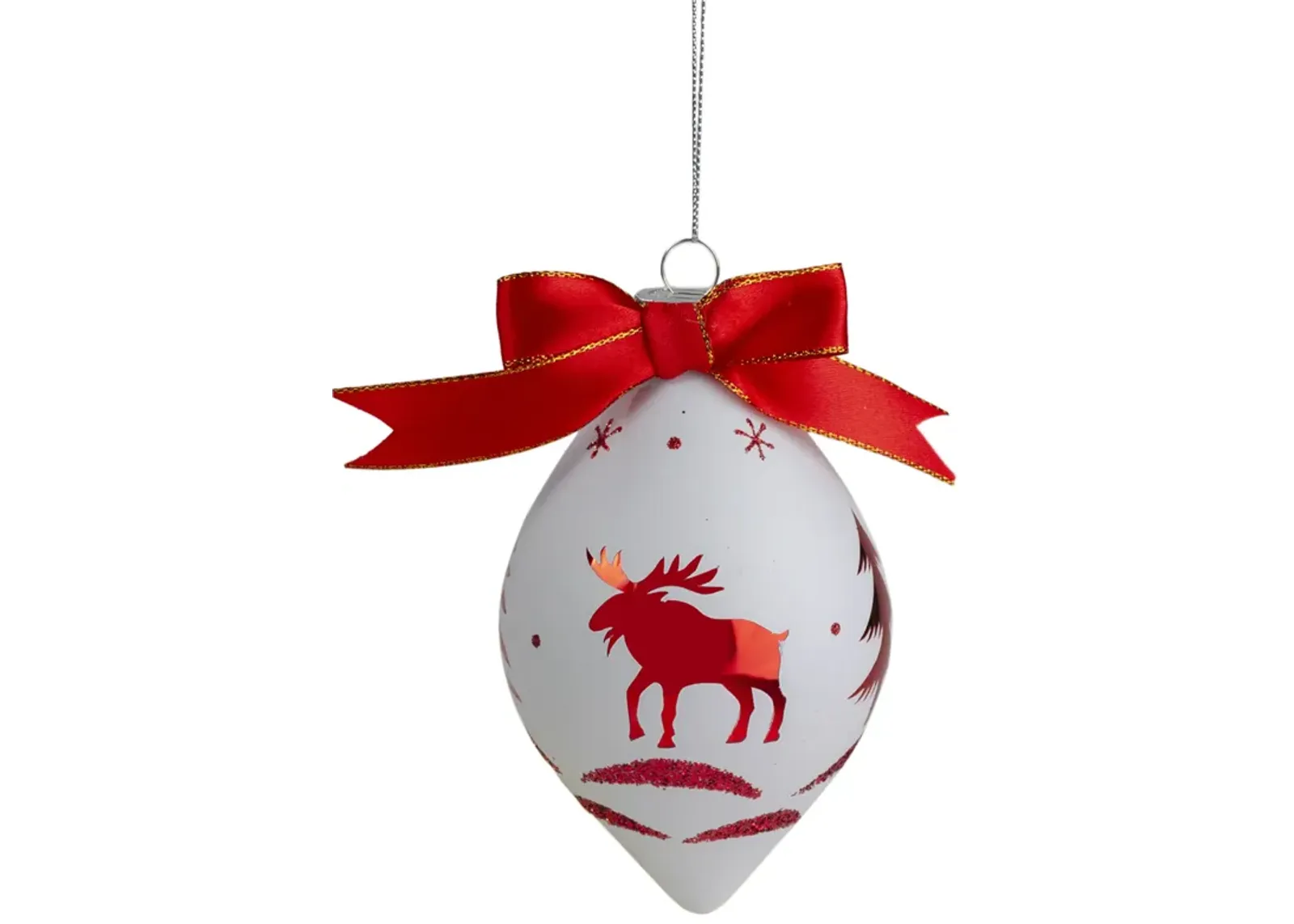 5" Red and White Moose Christmas Teardrop Ornament