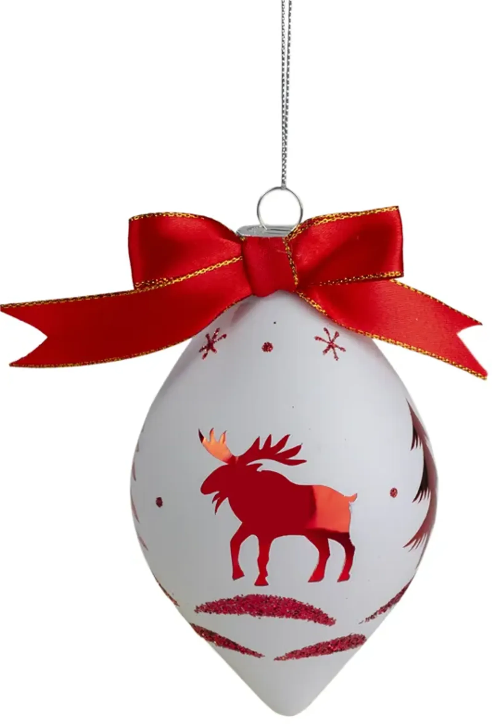 5" Red and White Moose Christmas Teardrop Ornament