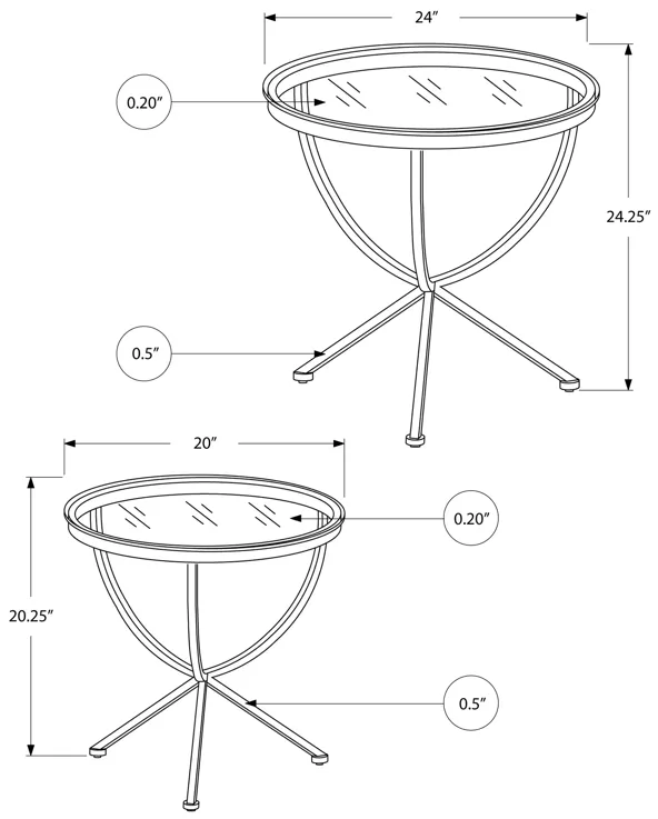 Monarch Specialties I 3322 Nesting Table, Set Of 2, Side, End, Accent, Living Room, Bedroom, Metal, Tempered Glass, Grey, Clear, Contemporary, Modern