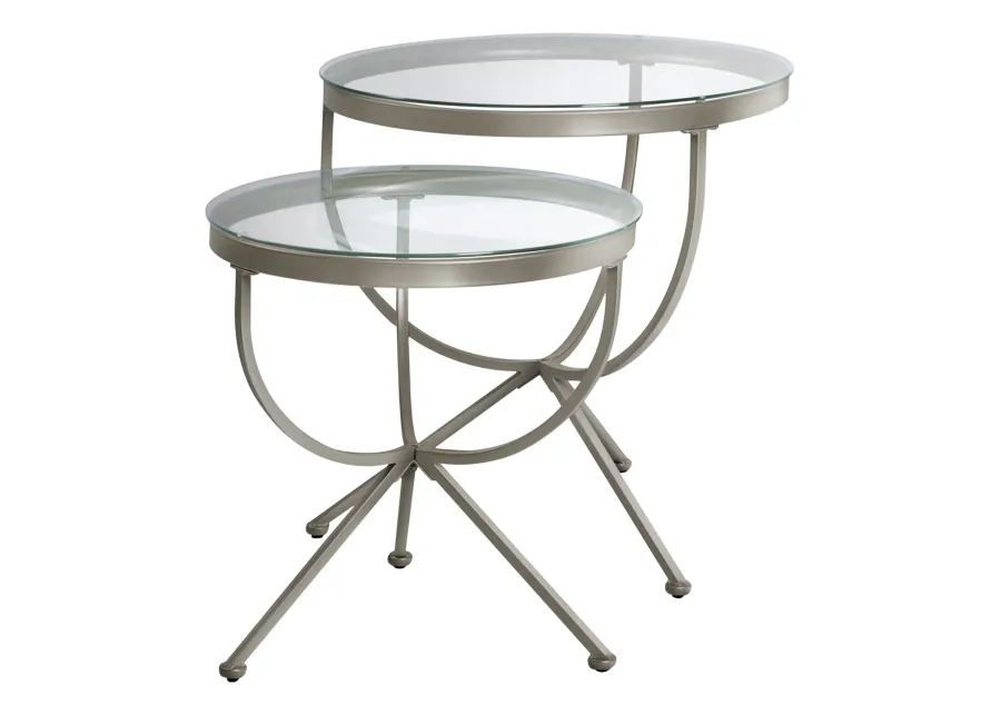 Monarch Specialties I 3322 Nesting Table, Set Of 2, Side, End, Accent, Living Room, Bedroom, Metal, Tempered Glass, Grey, Clear, Contemporary, Modern