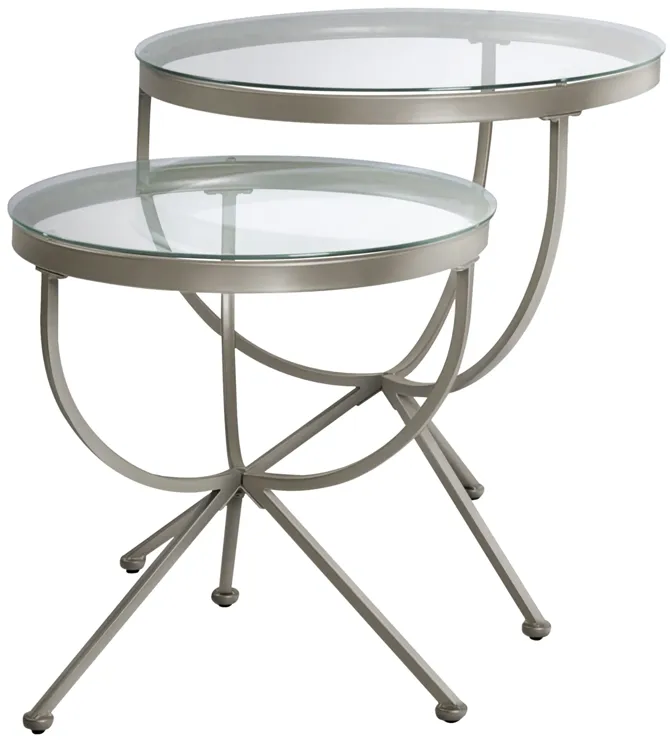 Monarch Specialties I 3322 Nesting Table, Set Of 2, Side, End, Accent, Living Room, Bedroom, Metal, Tempered Glass, Grey, Clear, Contemporary, Modern