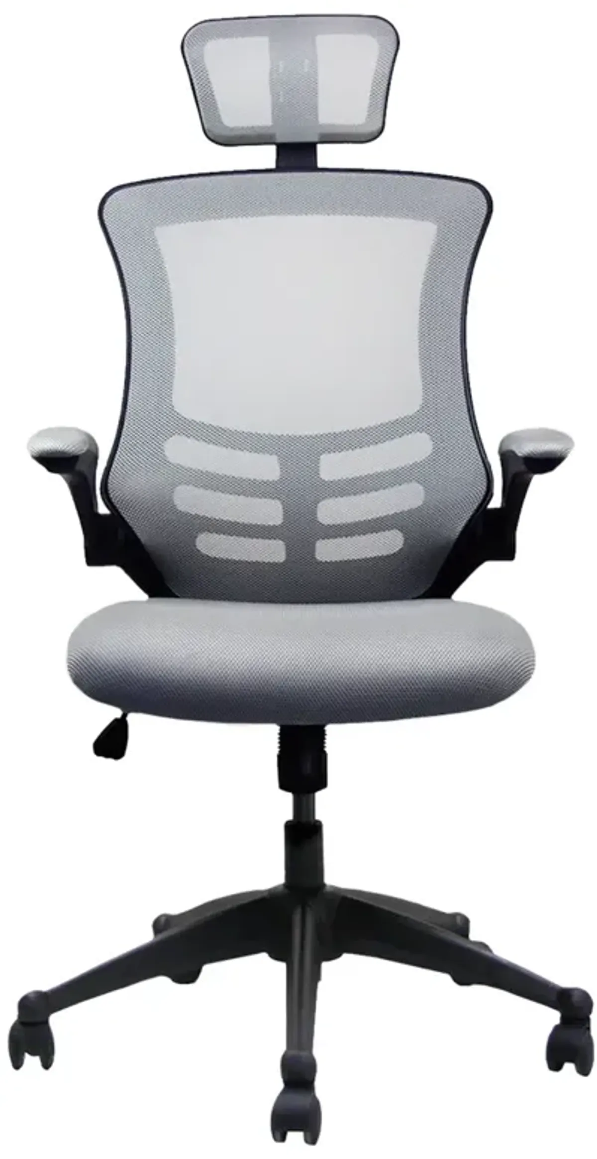 Modern High-Back Mesh Executive Office Chair With Headrest And Flip-Up Arms, Silver Grey