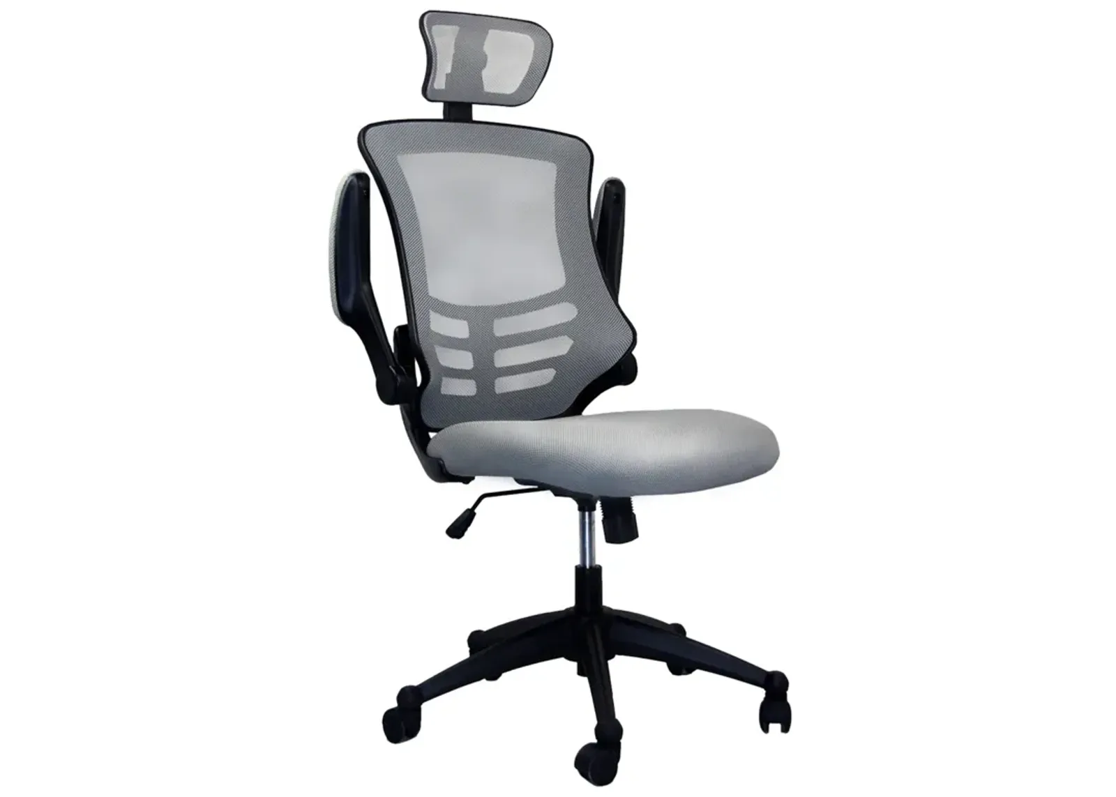 Modern High-Back Mesh Executive Office Chair With Headrest And Flip-Up Arms, Silver Grey