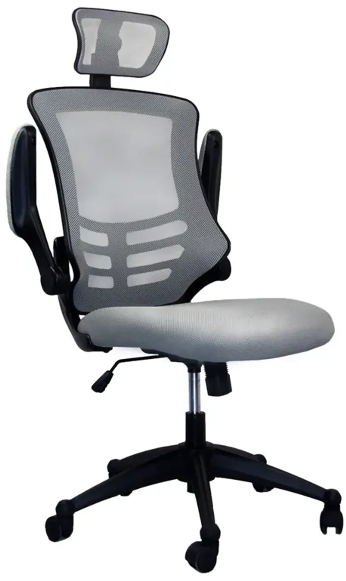 Modern High-Back Mesh Executive Office Chair With Headrest And Flip-Up Arms, Silver Grey