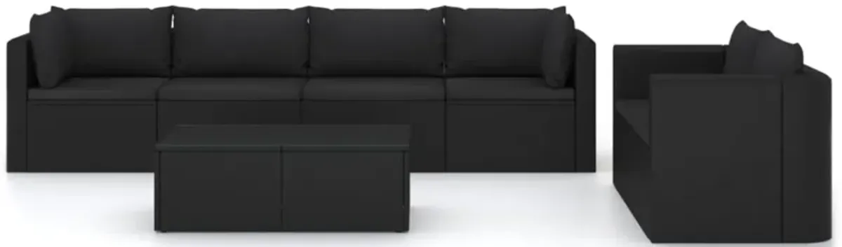 vidaXL 7 Piece Garden Lounge Set with Cushions Poly Rattan Black