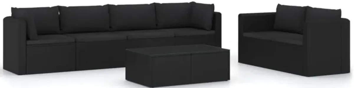 vidaXL 7 Piece Garden Lounge Set with Cushions Poly Rattan Black