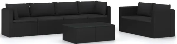 vidaXL 7 Piece Garden Lounge Set with Cushions Poly Rattan Black