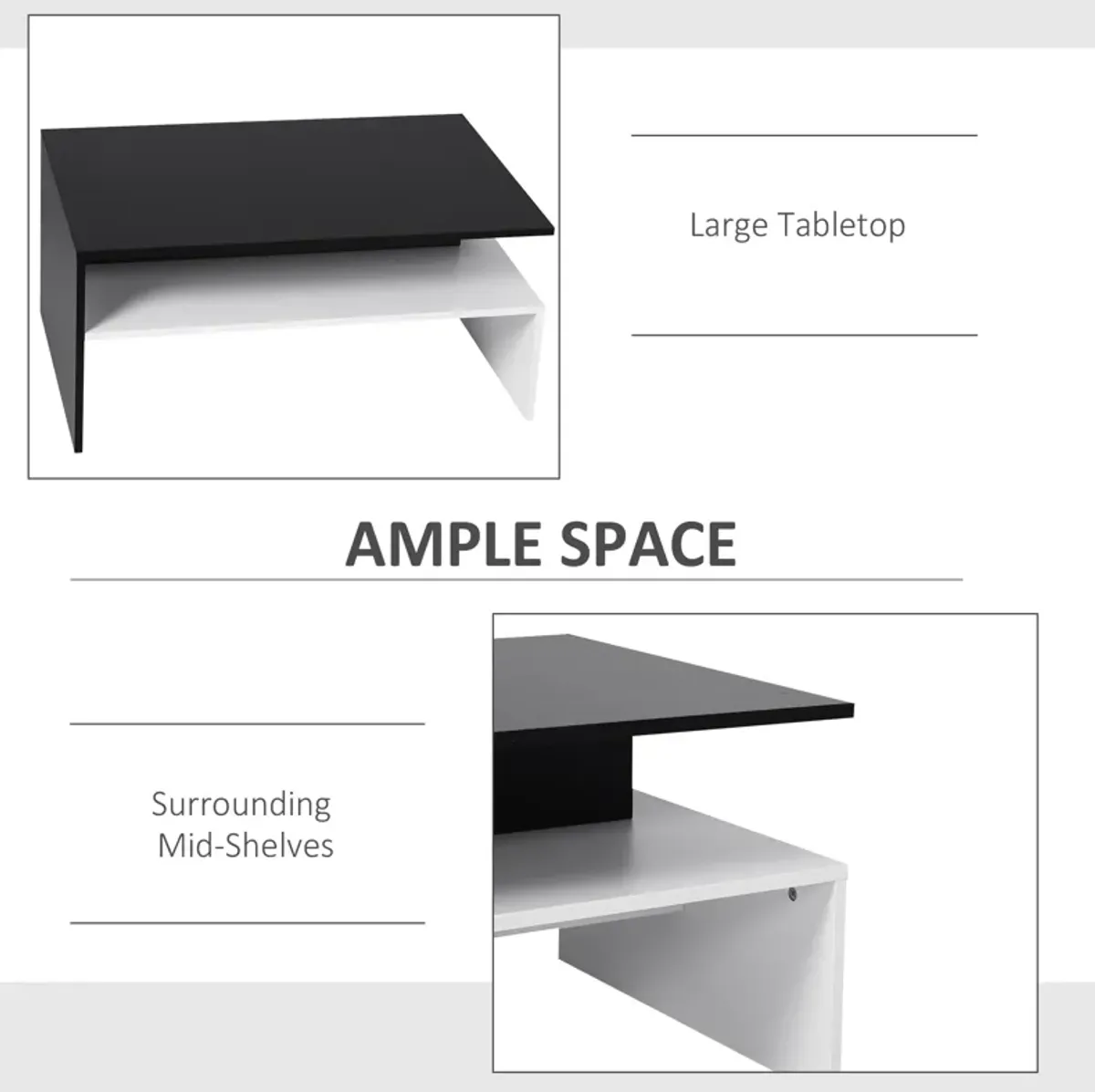 Sleek Living Room Centerpiece: Black/White 2-Tier Coffee Table with Storage