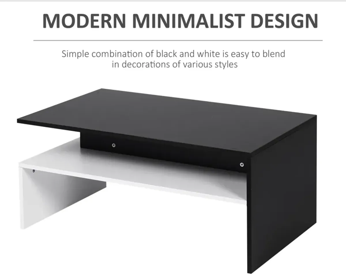 Sleek Living Room Centerpiece: Black/White 2-Tier Coffee Table with Storage