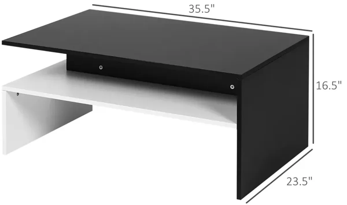 Sleek Living Room Centerpiece: Black/White 2-Tier Coffee Table with Storage