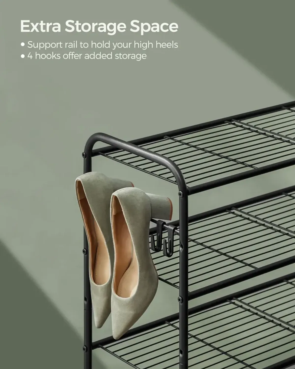 26.7" Wide 4-Tier Metal Shoe Rack with 4 Hooks