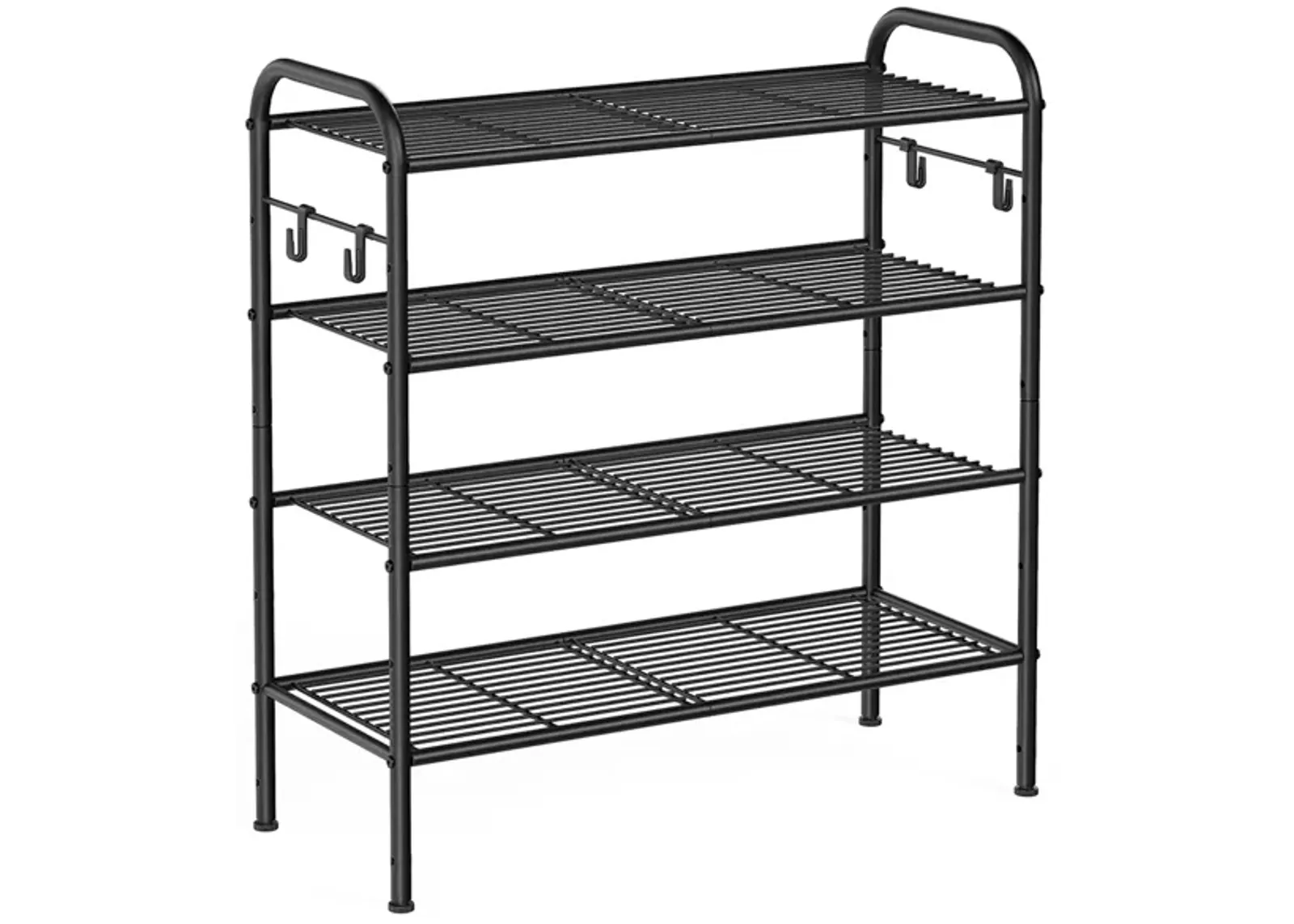 26.7" Wide 4-Tier Metal Shoe Rack with 4 Hooks