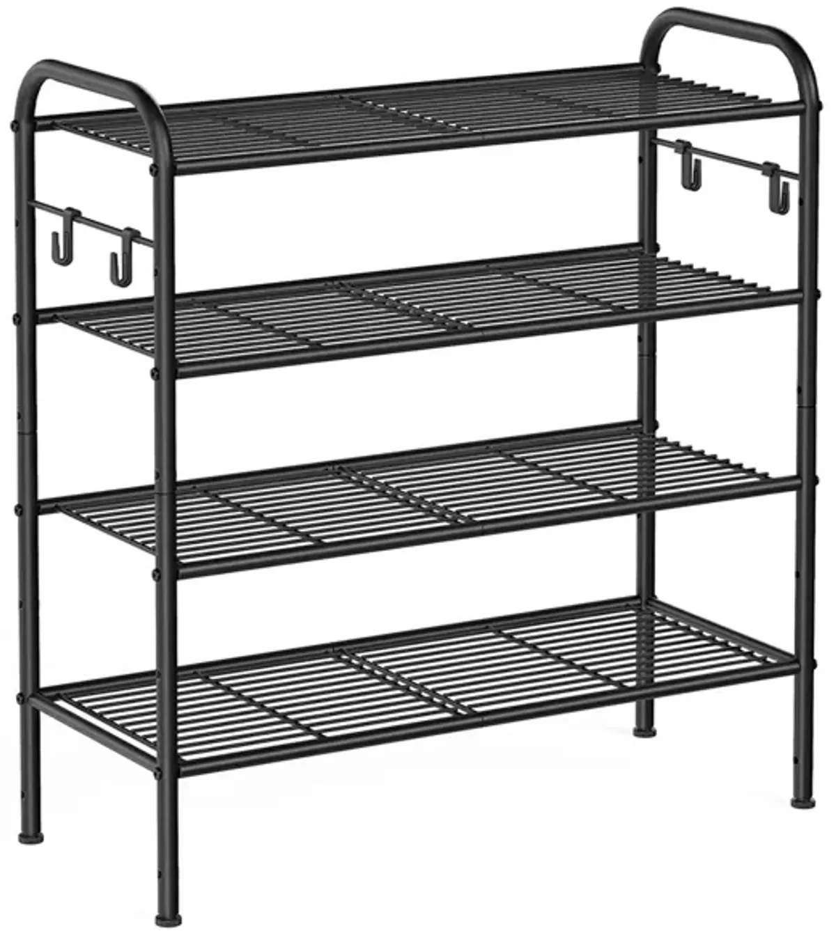 26.7" Wide 4-Tier Metal Shoe Rack with 4 Hooks