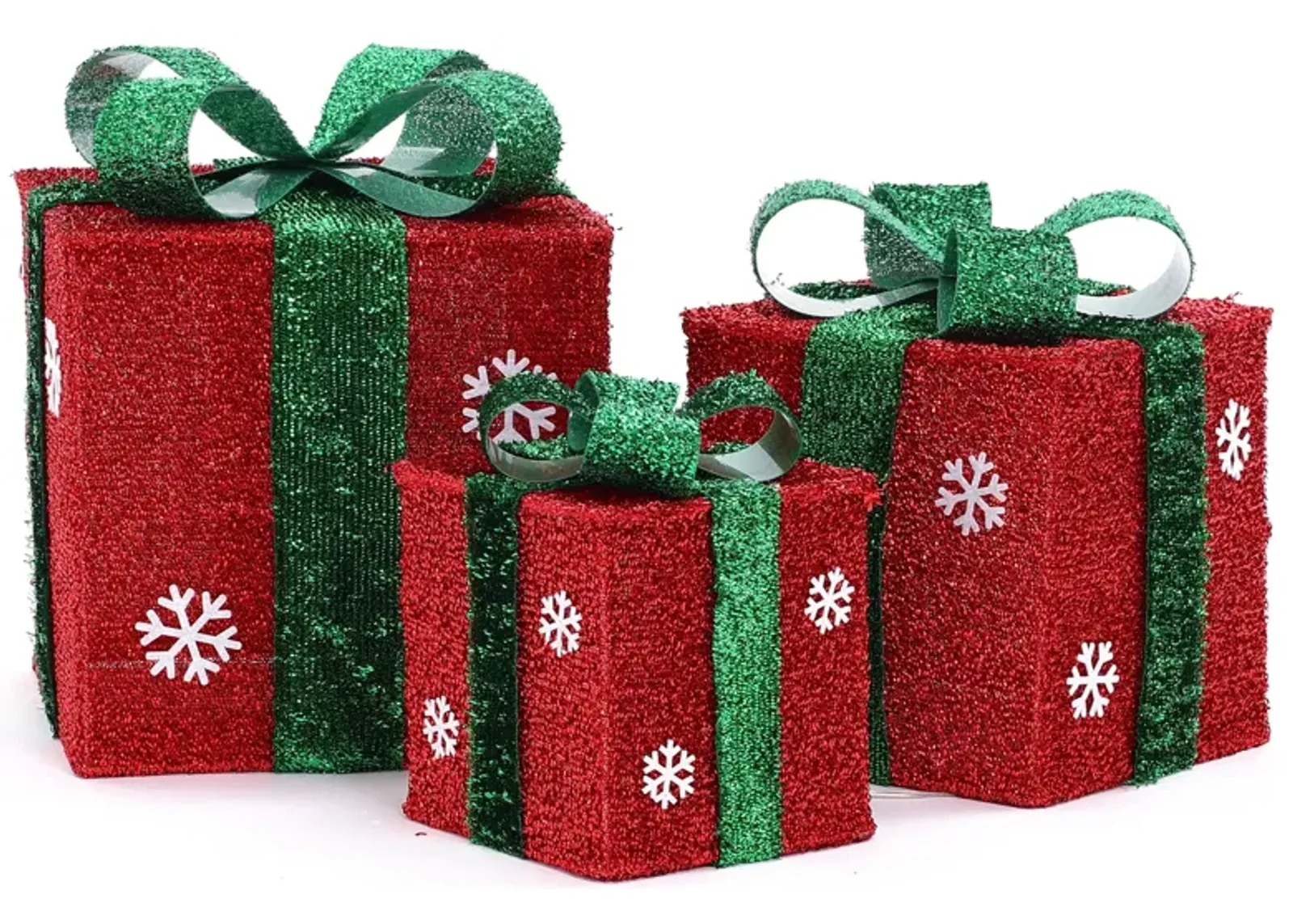 LuxenHome Set of 3 Red and Green Gift Boxes with Bows Lighted Christmas Yard Decoration