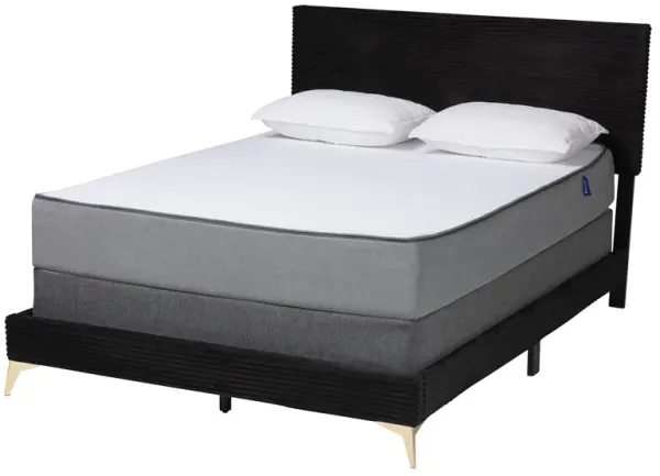 Baxton Studio Abberton Modern Black Velvet Gold Metal Queen Size Panel Bed