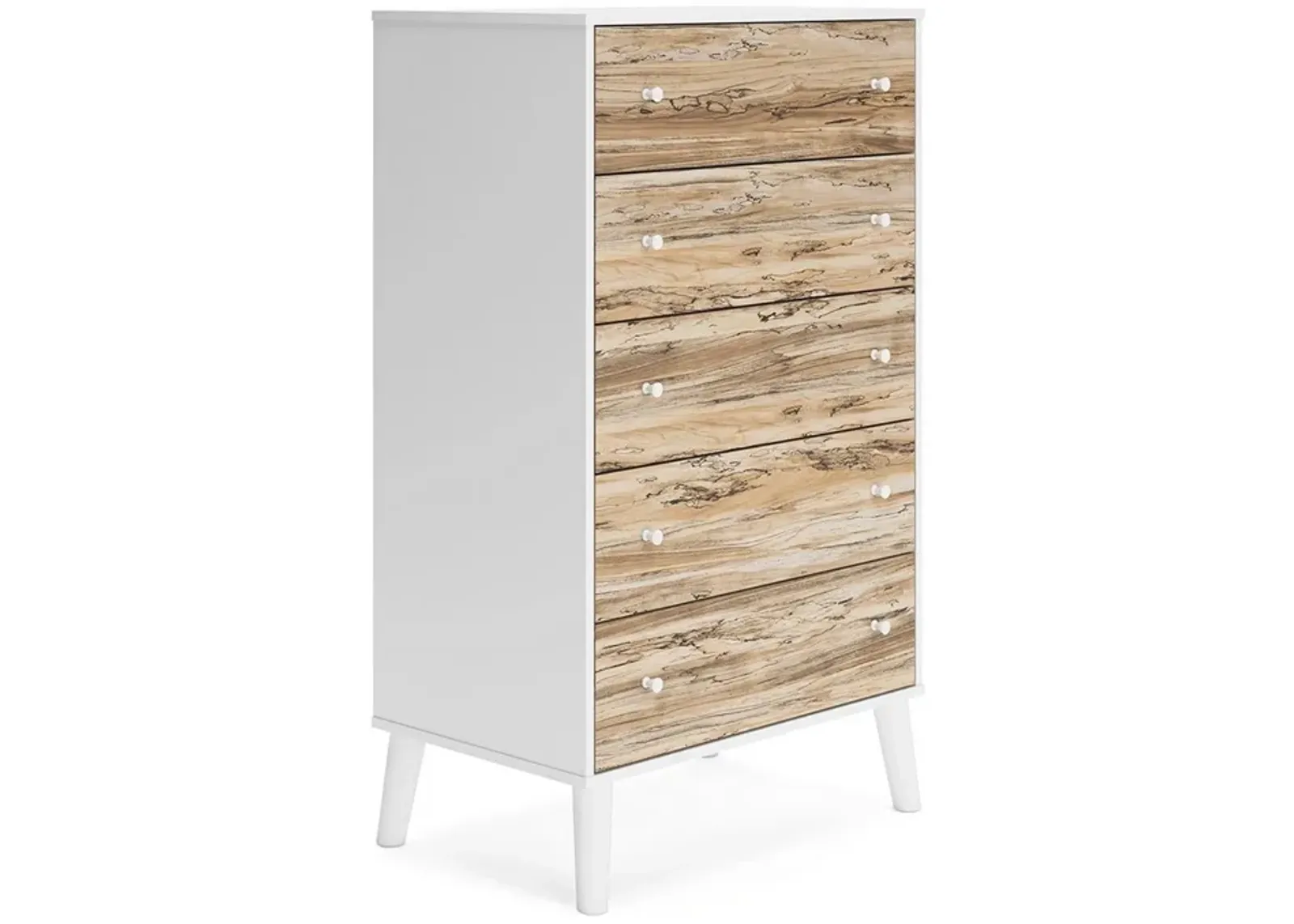 Asher 51 Inch Contemporary 5 Drawer Tall Dresser Chest, White and Brown-Benzara