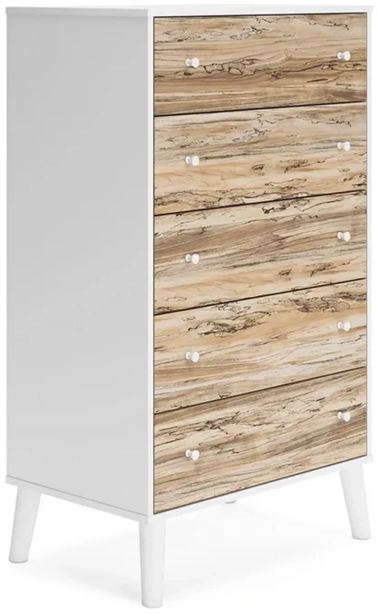 Asher 51 Inch Contemporary 5 Drawer Tall Dresser Chest, White and Brown-Benzara