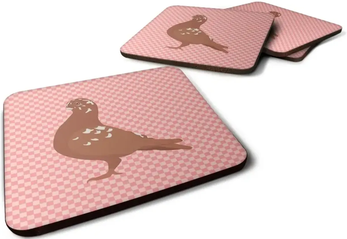 Caroline's Treasures African Owl Pigeon Pink Check Decorative coasters, 3.5, Multicolor
