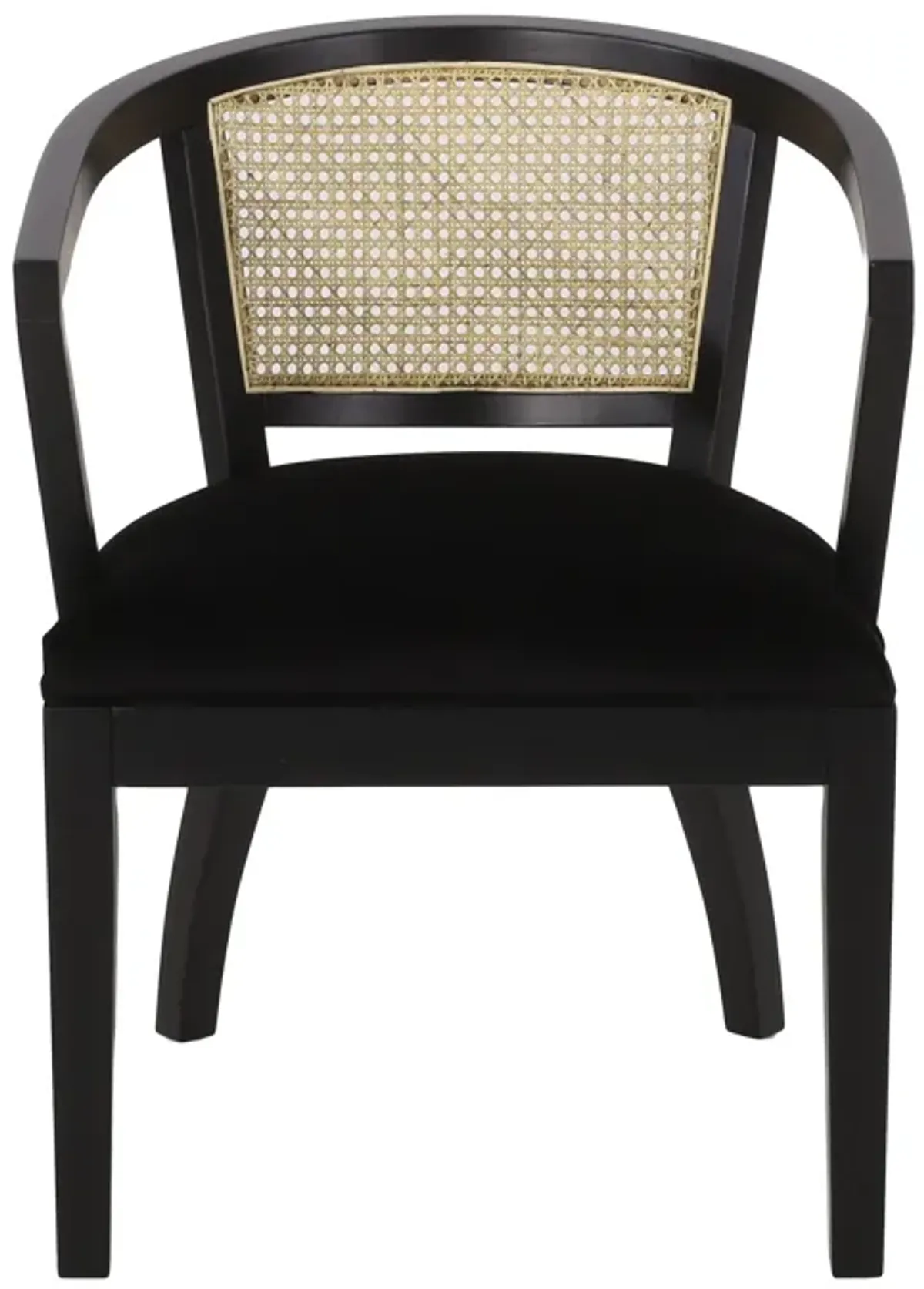 Dining Side Chair Set of 2, Classic Ivory Cane Back, Black Wood Finish - Benzara