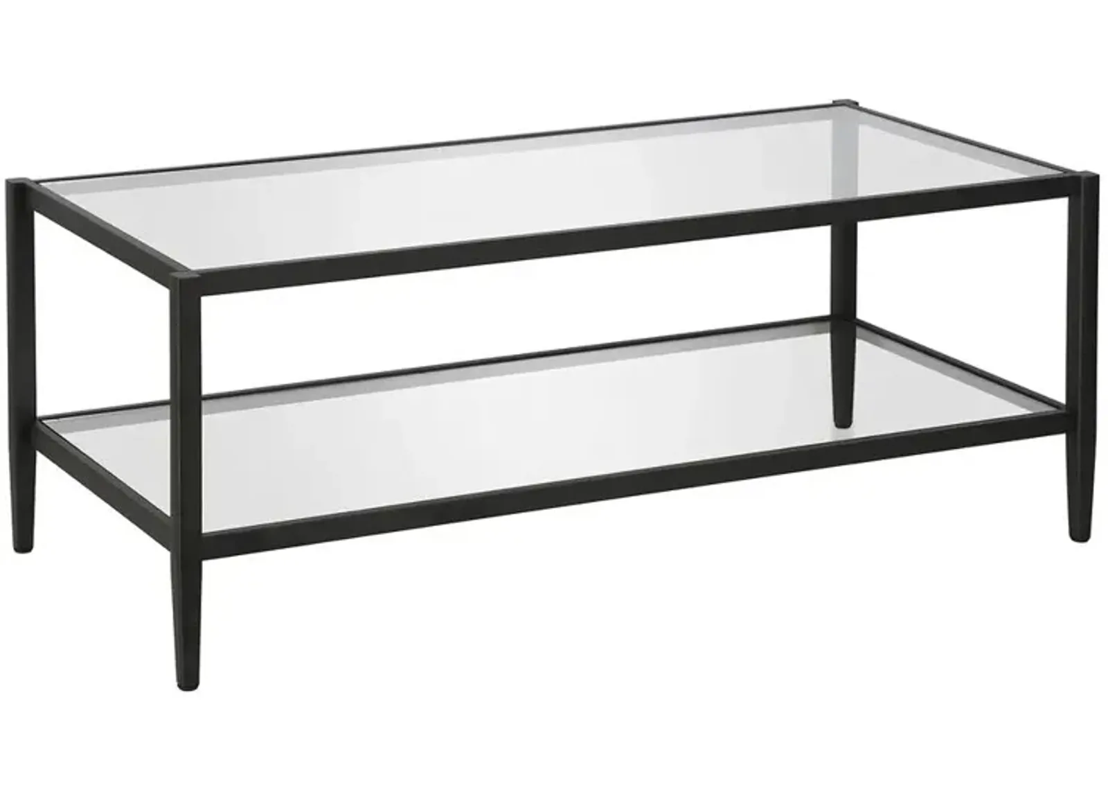 Hudson&Canal Hera 45'' Wide Rectangular Coffee Table with Glass Shelf in Blackened Bronze