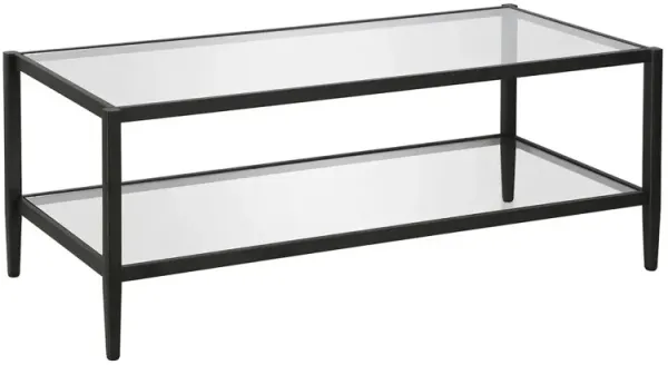 Hudson&Canal Hera 45'' Wide Rectangular Coffee Table with Glass Shelf in Blackened Bronze