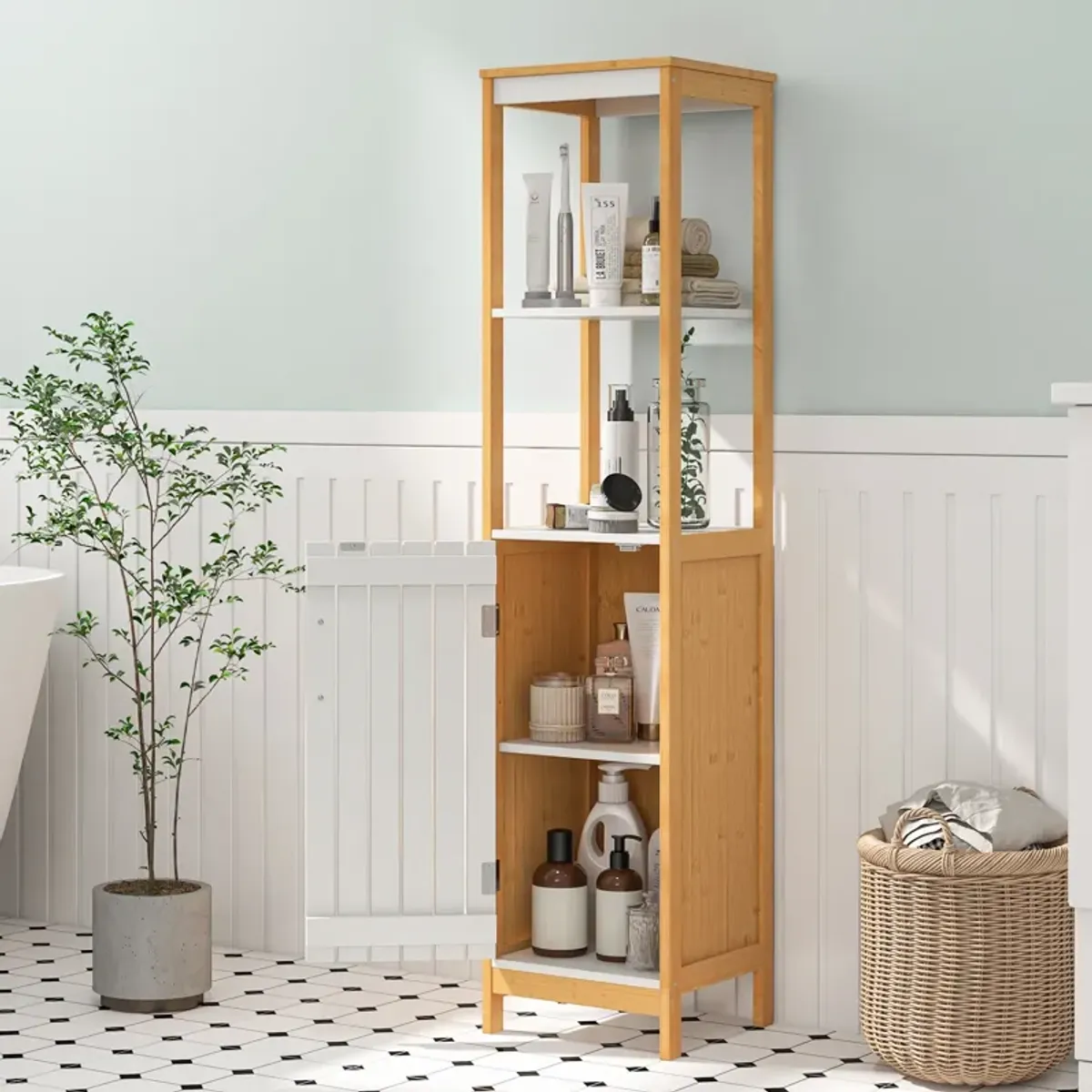 Bathroom Floor Cabinet with Door Shelves Adjustable Shelf