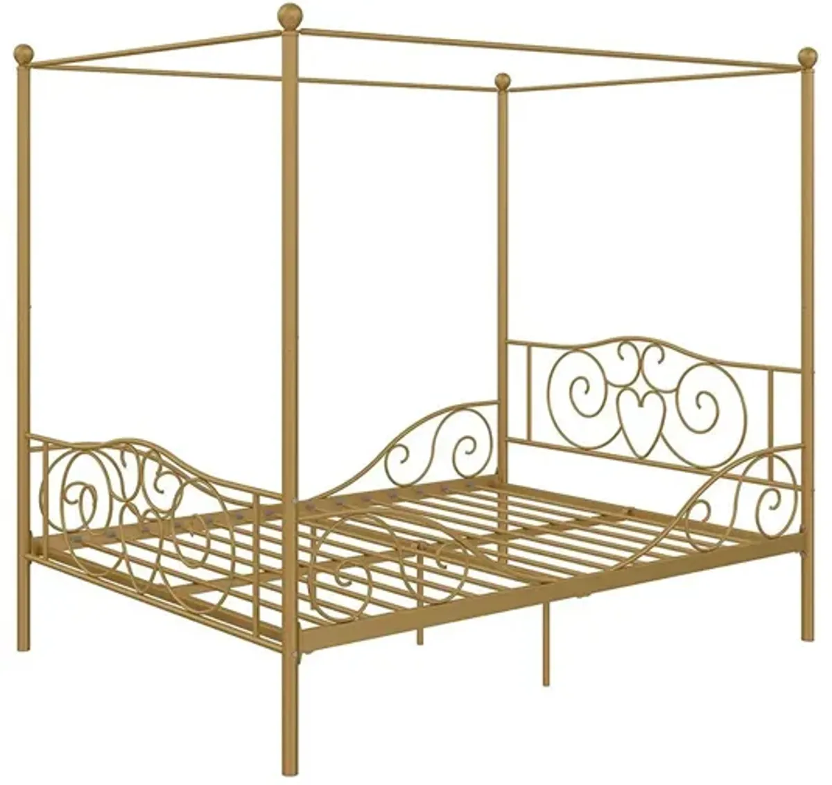 Full size Heavy Duty Metal Canopy Bed Frame in Gold Finish