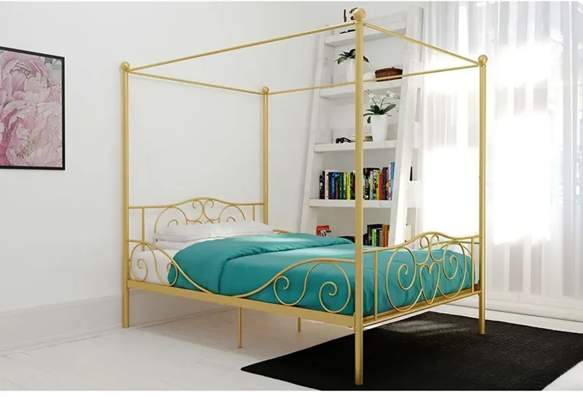 Full size Heavy Duty Metal Canopy Bed Frame in Gold Finish