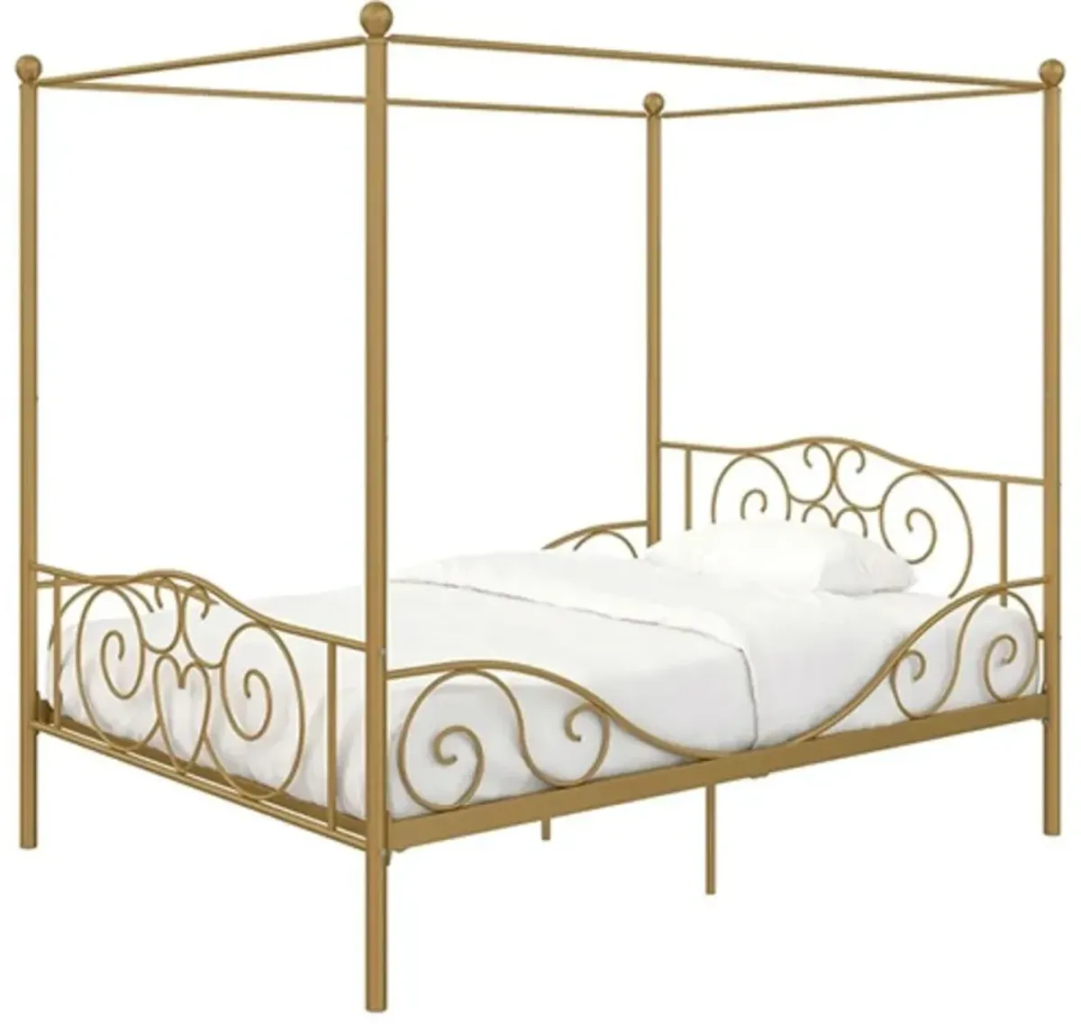 Full size Heavy Duty Metal Canopy Bed Frame in Gold Finish